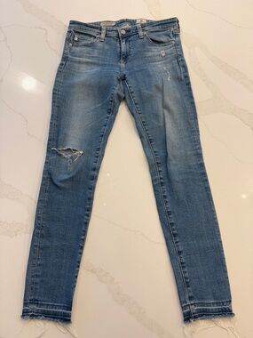 AG Women’s Blue Distressed Skinny Jeans